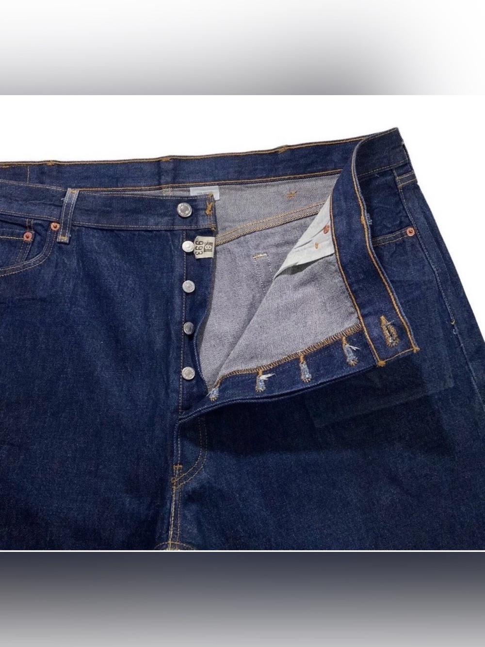 Vtg Levis 501xx Dark Indigo Wash Rigid Jeans Sz 46x32 Heavy Starch Never Washed
